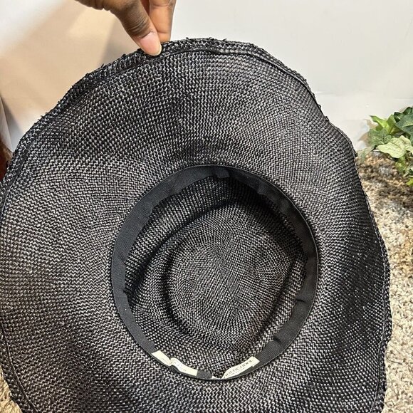 VINTAGE Henri Bendel Wide Brim Black Straw Church Sun Hat ITALY